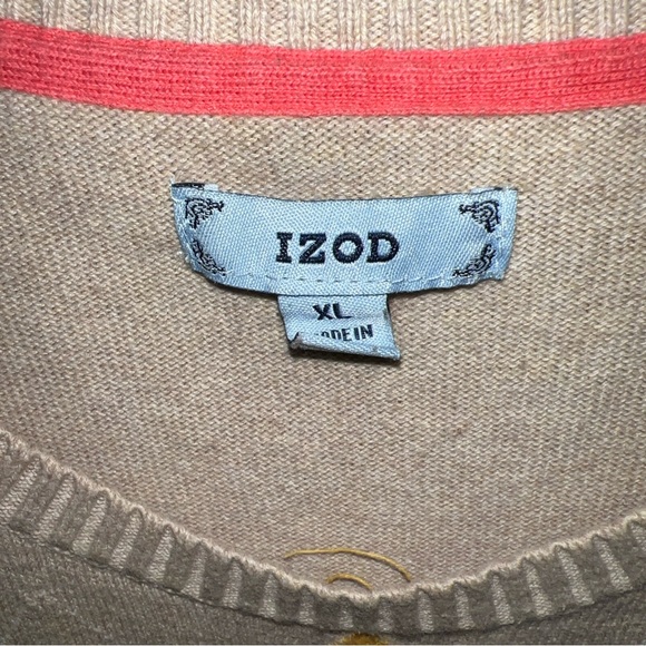 Izod Cream and Yellow Crew Neck Sweater with Argyle Pattern - Picture 2 of 7
